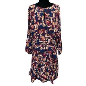 JustFab Navy Floral Smocked Midi Dress Cottagecore Romantic Boho Style 3X